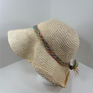 Stylish Cream Straw beach Hat with Colorful Band